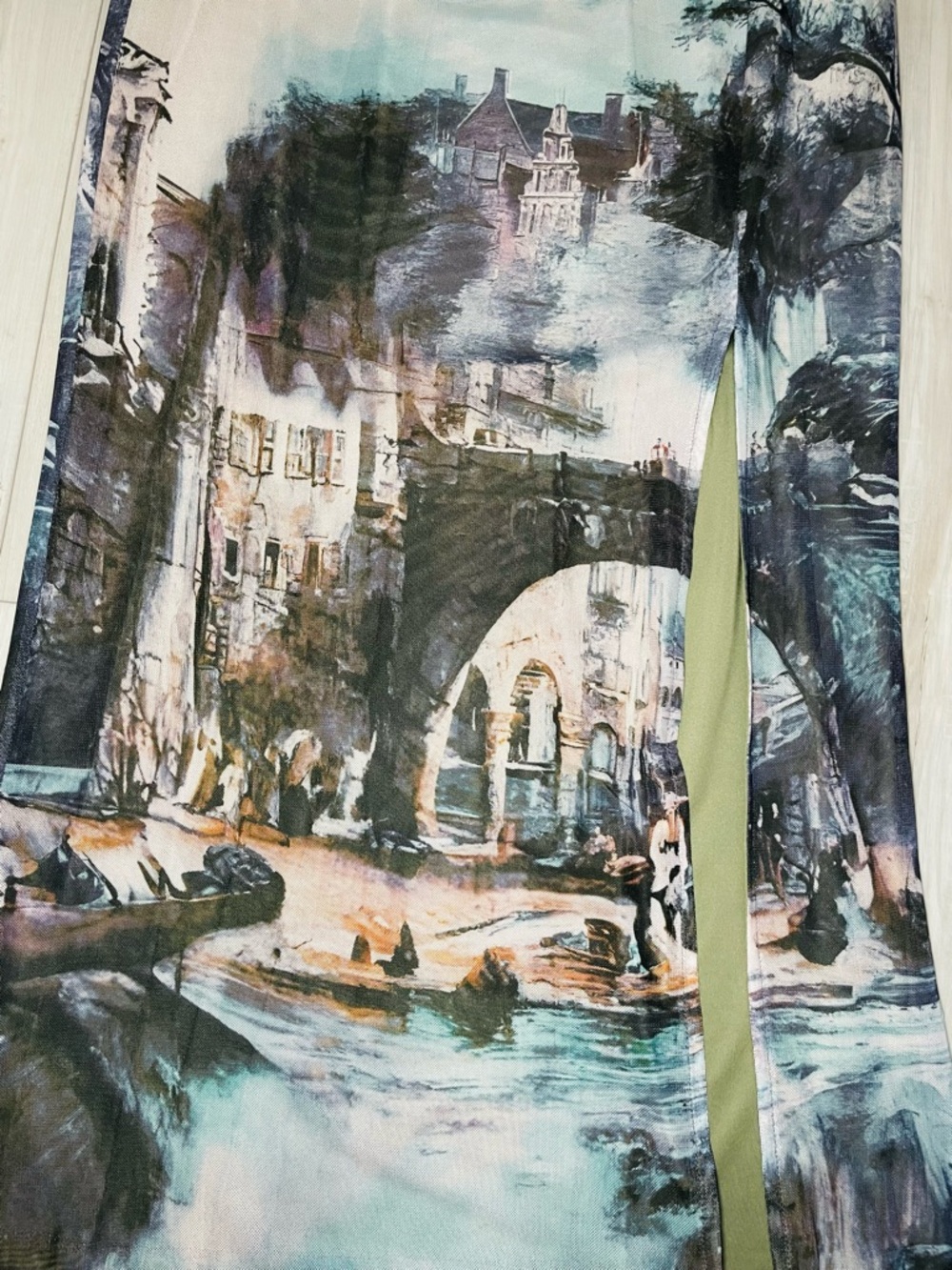 Women's Vintage Oil Painting Print Slim-Fit Skirt - Picture 5 of 6